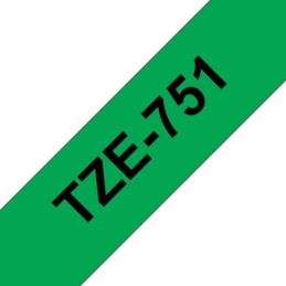 Fita Compatível Brother TZe751 Laminada Texto Preto em Fundo Verde 24mm x 8 metros