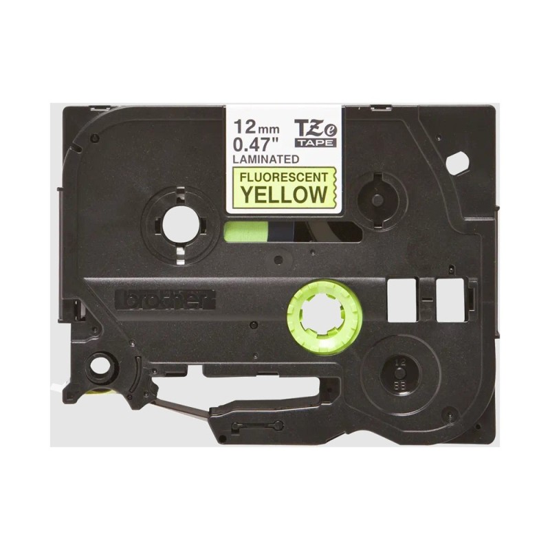 Fita BROTHER laminada c/ texto Preto e fundo Amarelo Fluorescente 12mm x 5m Fita BROTHER laminada c/ texto Preto e fundo Amarelo Fluorescente 12mm x 5m