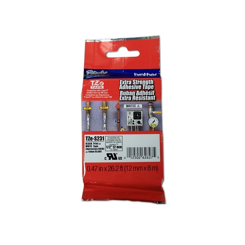 Fita Original Brother TZES231 Fita Super Adesiva Fundo Branco 12mm x 8 metros Fita Original Brother TZES231 Fita Super Adesiva Fundo Branco 12mm x 8 metros