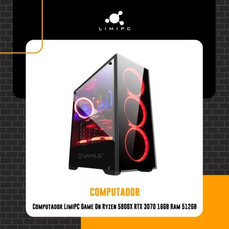 Computador LimiPC Game On Ryzen 5800X RTX 3070 16GB Ram 512GB